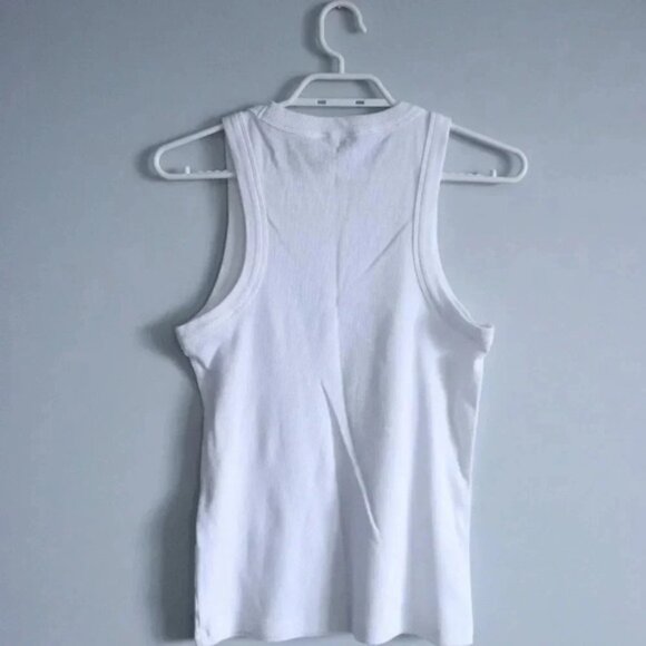 Banana Republic Women's White M Ribbed Racerback Sleeveless Stretch Tank Top - Picture 2 of 11